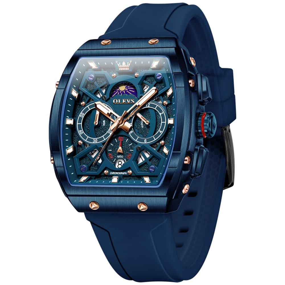 OLEVS 2942 Tonneau Silicone Sports Quartz Watch for Men