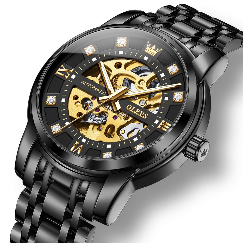 OLEVS Full Skeleton Diamond Dial Automatic Mechanical Watch 9901 for Men