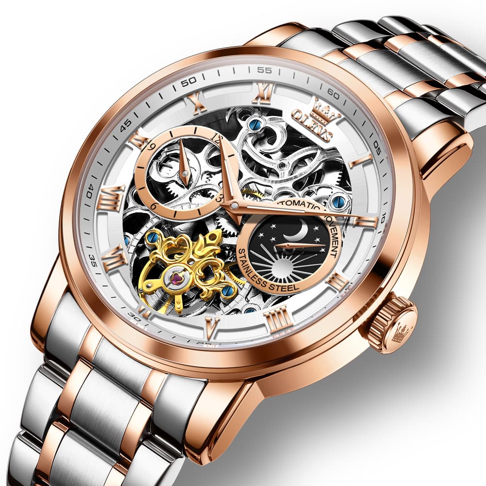 OLEVS 6670 Stainless Steel Skeleton Mechanical Watch for Men