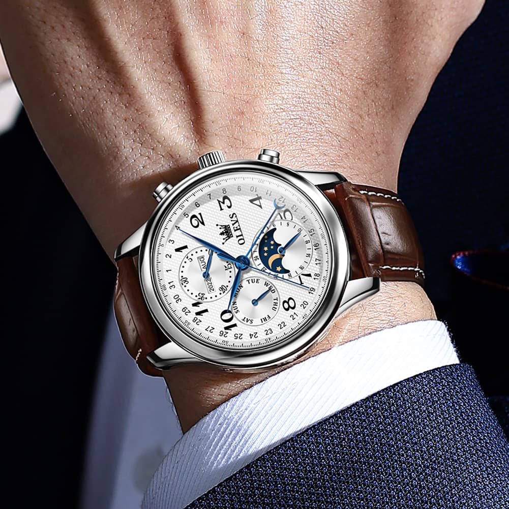 OLEVS 6667 Stainless Steel Mechanical Moon Phase Watch for Men