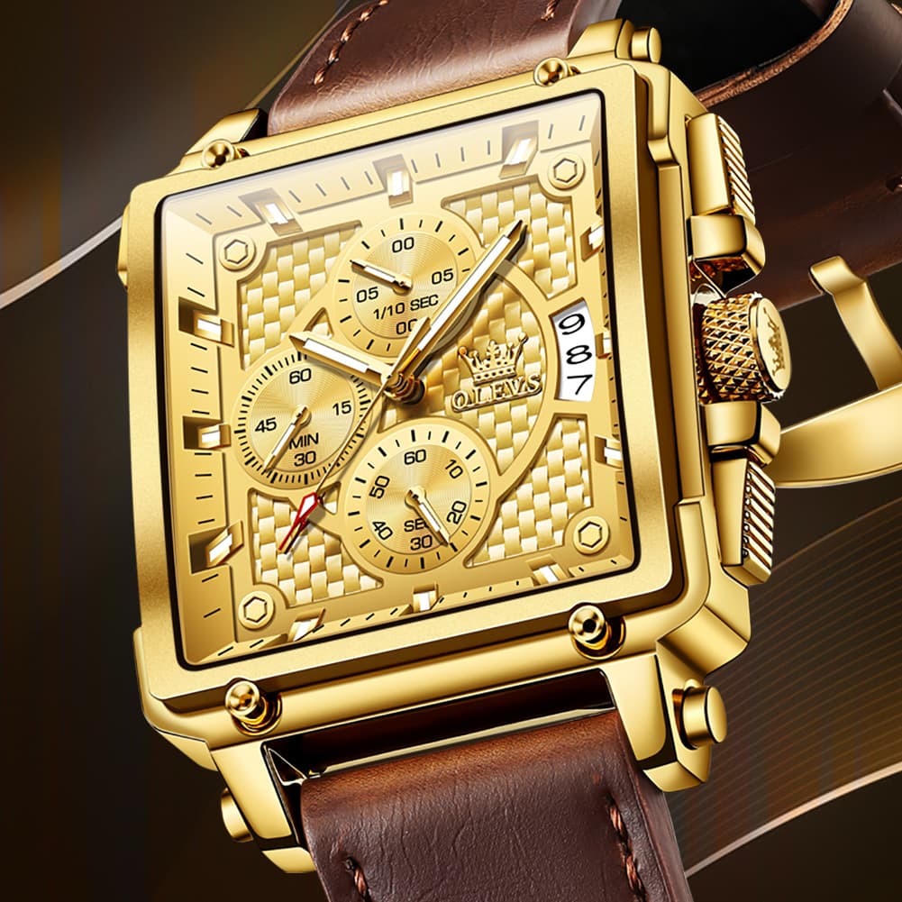 OLEVS 9925 Riveted Square Chronograph Watch for Men