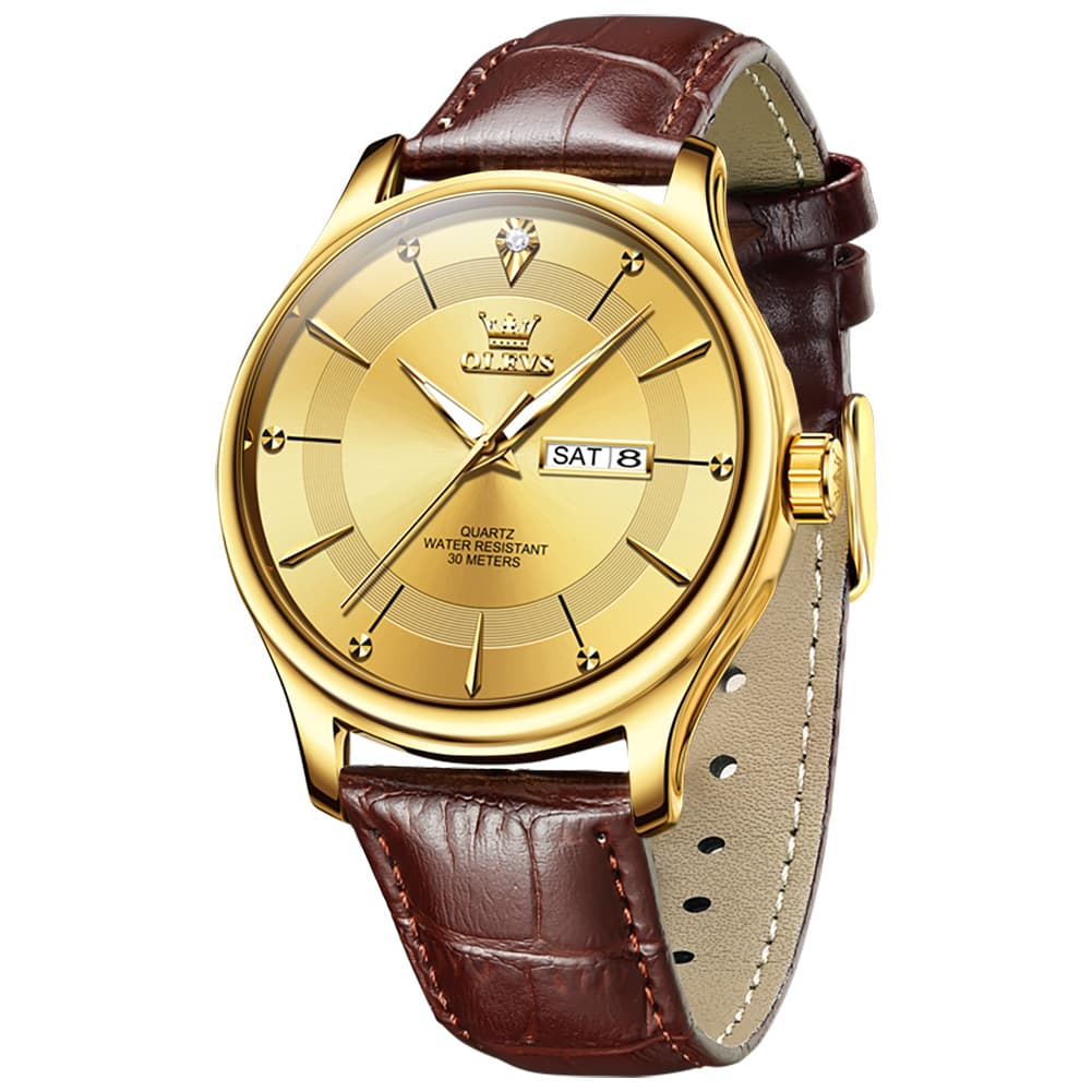 OLEVS 9908 Diamond Accent Day Date Quartz Watch for Men