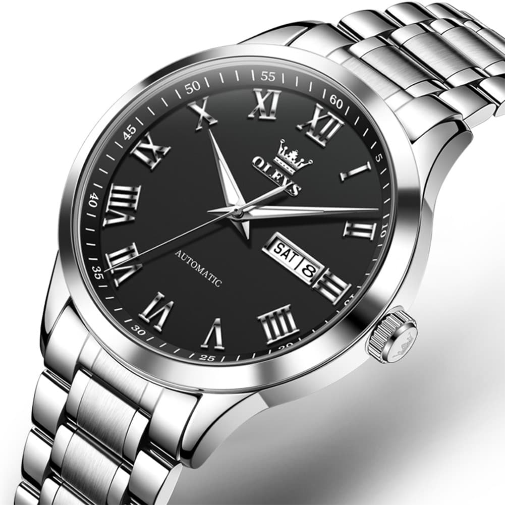 OLEVS 7075 Roman Numeral Dual Calendar Automatic Watch For Men