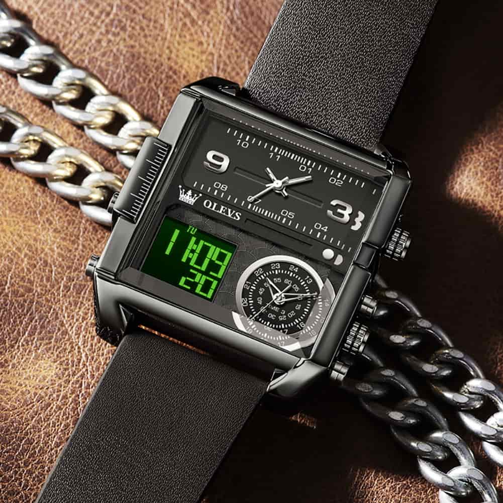 OLEVS 1101 Square Dual Time Analog Digital Watch for Men