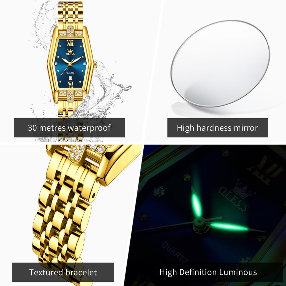 OLEVS 3699 Tonneau Geometric Crystal Womens Dress Watch