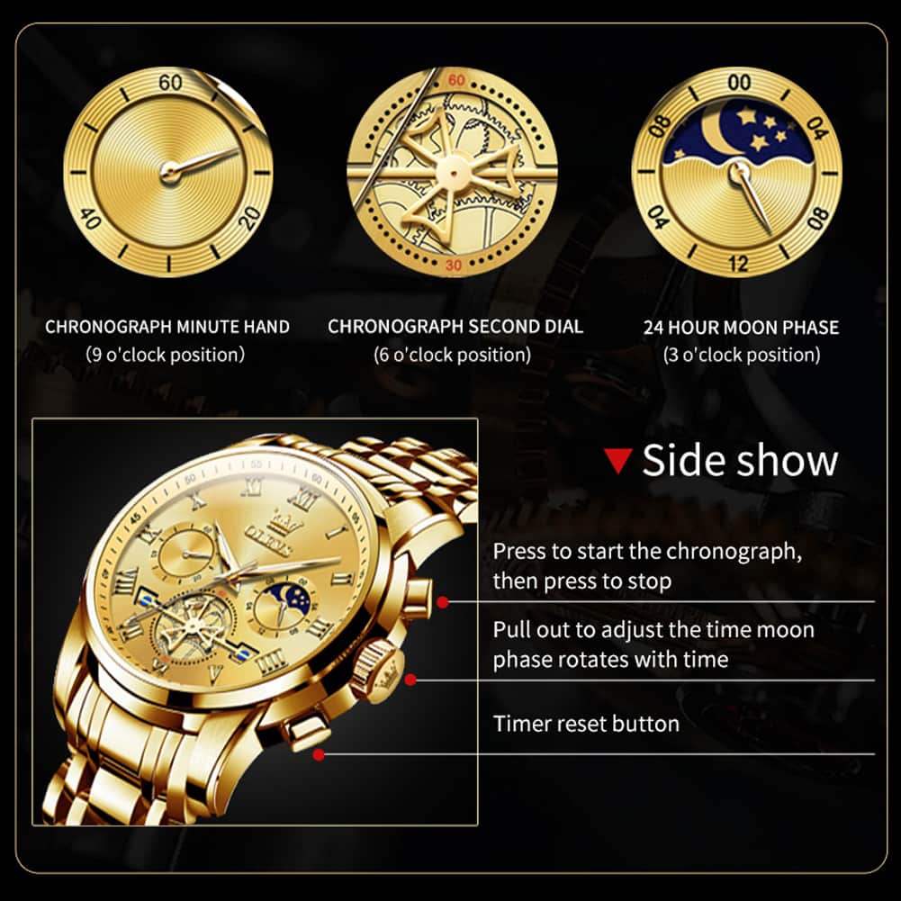 OLEVS 2859 Luxury Moon Phase Chronograph Quartz Watch for Men