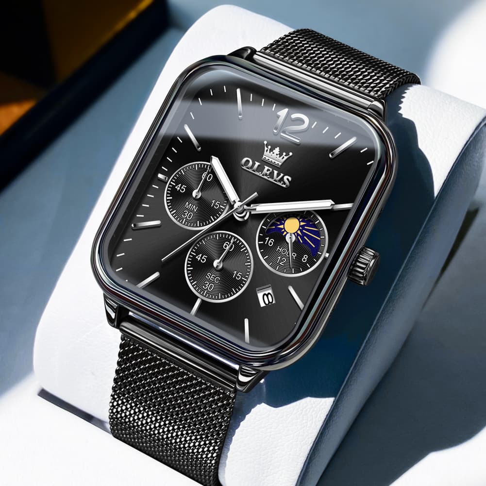 OLEVS 9914 Square Case Moon Phase Chronograph Watch for Men