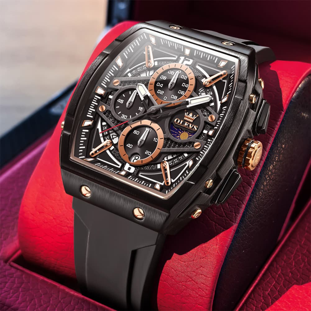 OLEVS 2975 Tonneau Silicone Chronograph Watch for Men