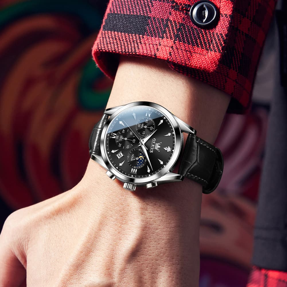 OLEVS 3609 Multifunction Leather Quartz Watch for Men