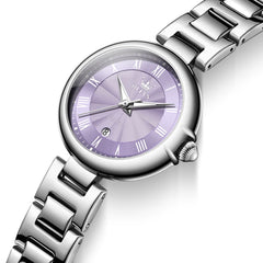 OLEVS Women Roman Numeral Dress Watch Sunray Dial Stainless Steel Date Quartz 5608