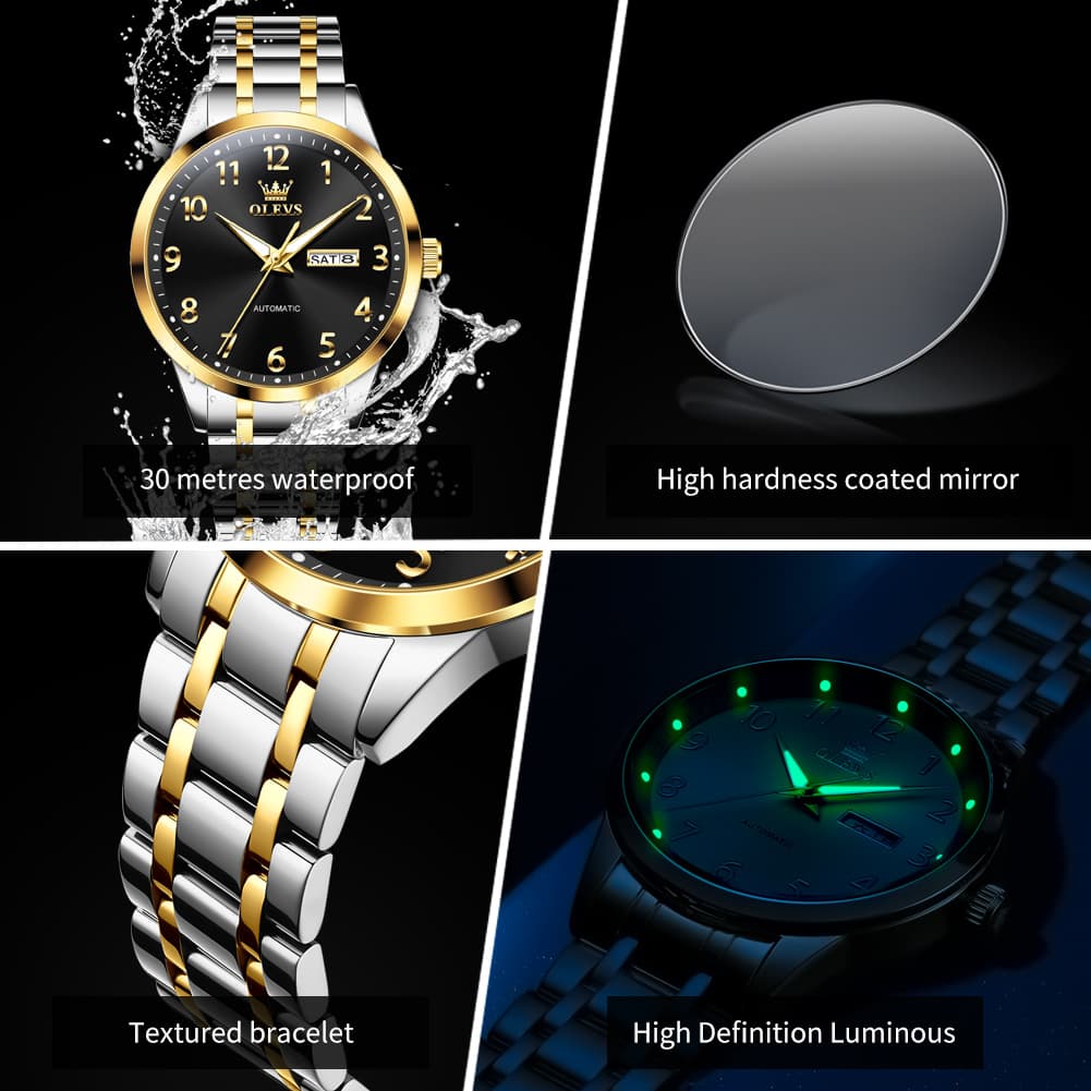 OLEVS 7078 Arabic Numeral Dual Calendar Automatic Watch For Men