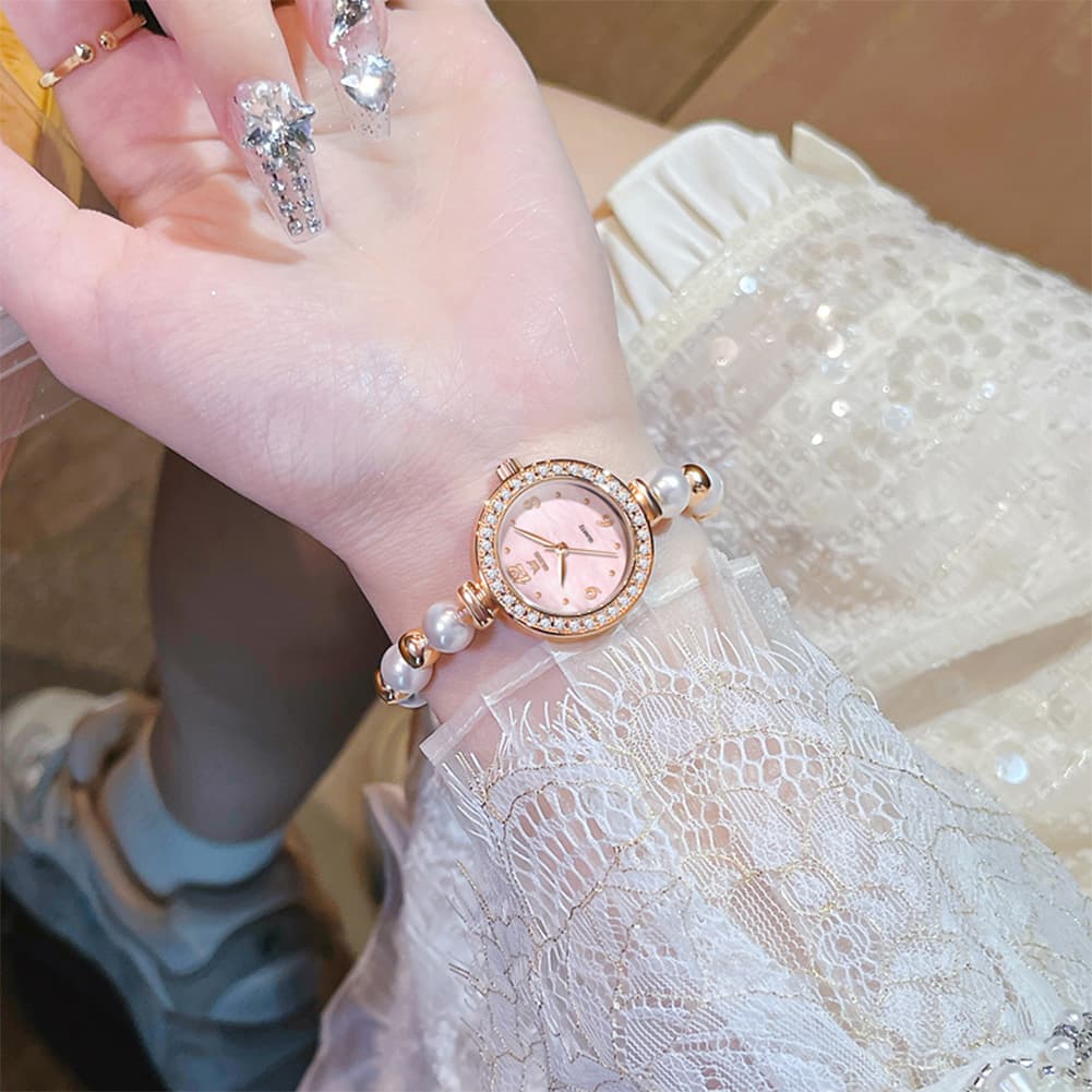 OLEVS Women Pearl Bracelet Watch Diamond Bezel Mother of Pearl Quartz 5640