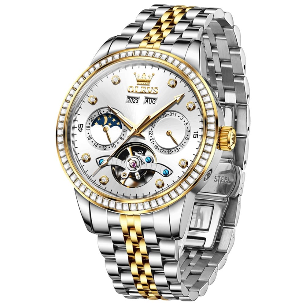 OLEVS 7016 Diamond Multi Function Sun and Moon Mechanical Watch for Men
