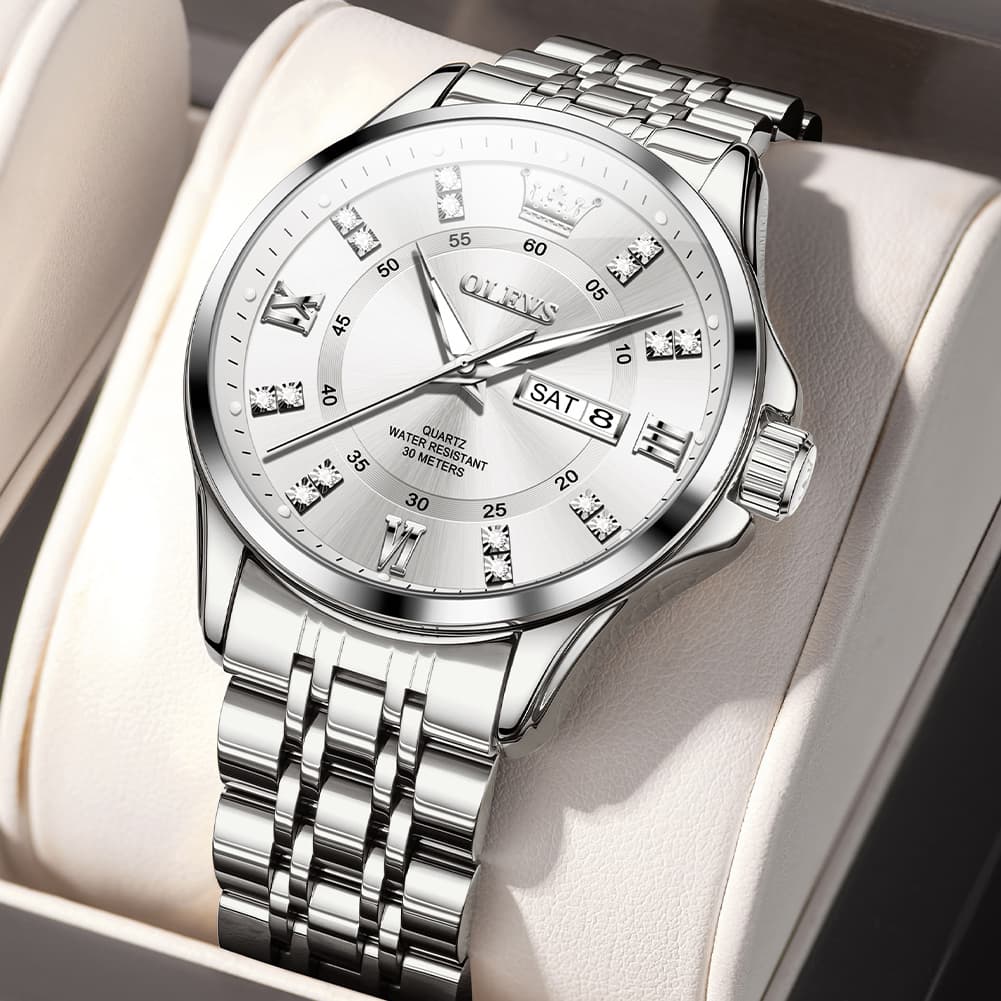 OLEVS 3620 Classic Diamond Quartz Steel Watch for Men