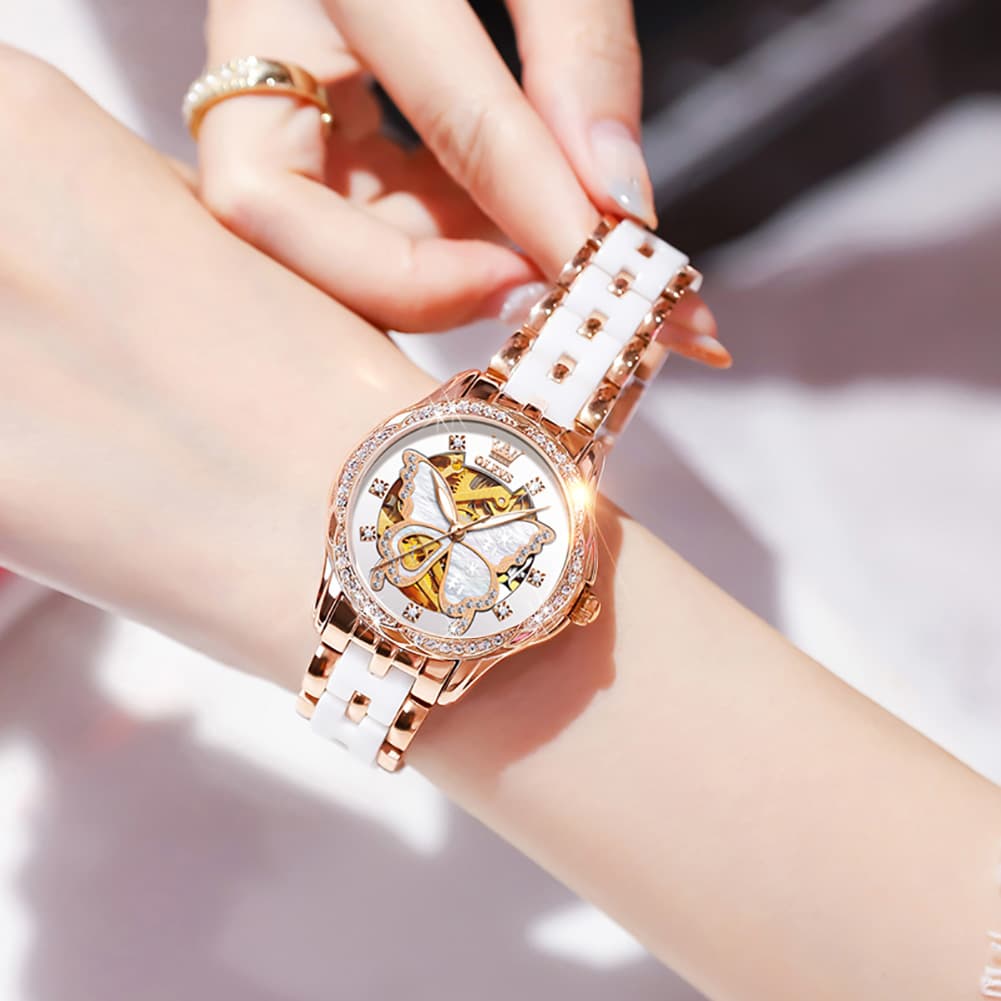 OLEVS 6622 Butterfly Skeleton Mechanical Watch for Women