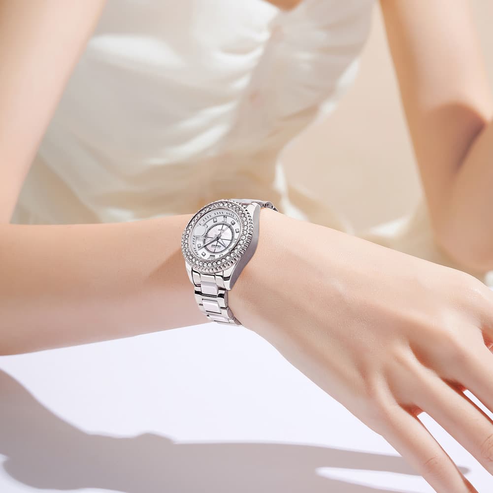 OLEVS Crystal Ceramic Luminous Quartz Watch for Women 3685