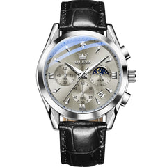 OLEVS 3609 Multifunction Leather Quartz Watch for Men