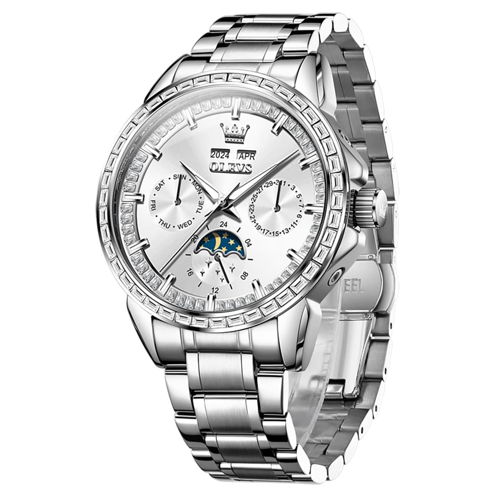 OLEVS 6695 Baguette Diamond Multifunction Mechanical Watch for Men