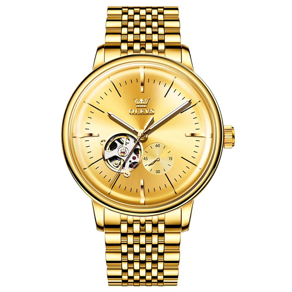 OLEVS 6708 Domed Crystal Open Heart Mechanical Watch For Men