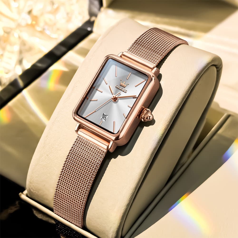 OLEVS 3692 Petite Rectangle Mesh Womens Dress Watch