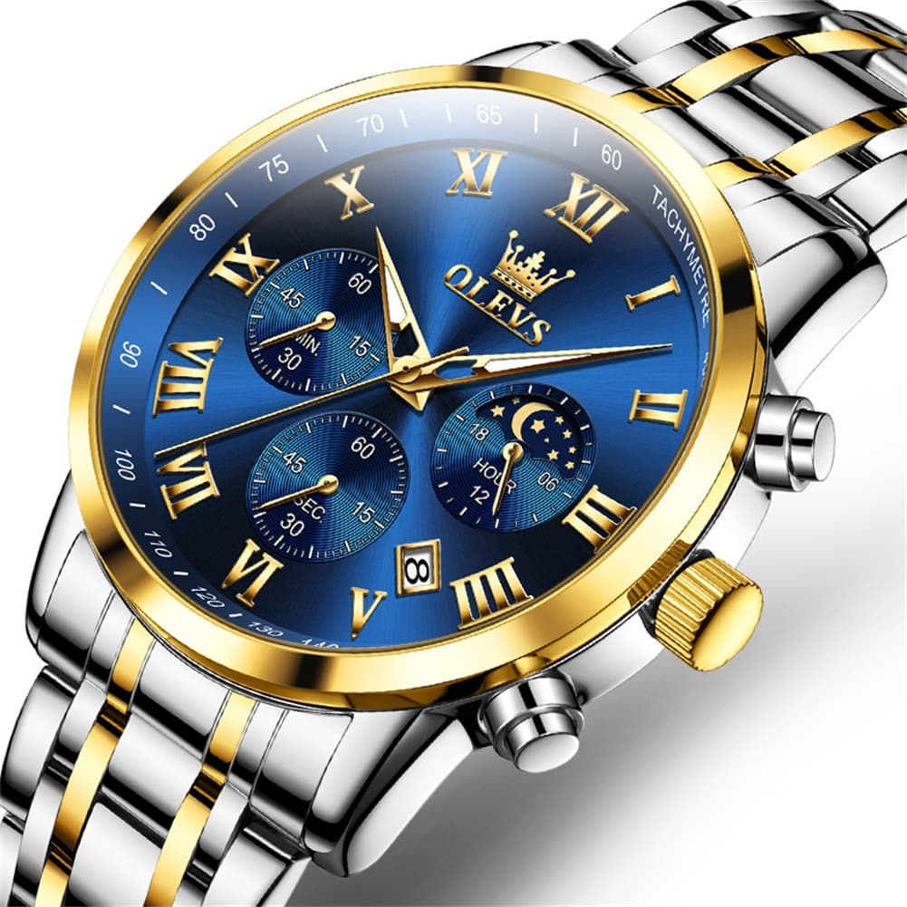 OLEVS Chronograph Moon Phase Dress Watch for Men Stainless Steel 5529