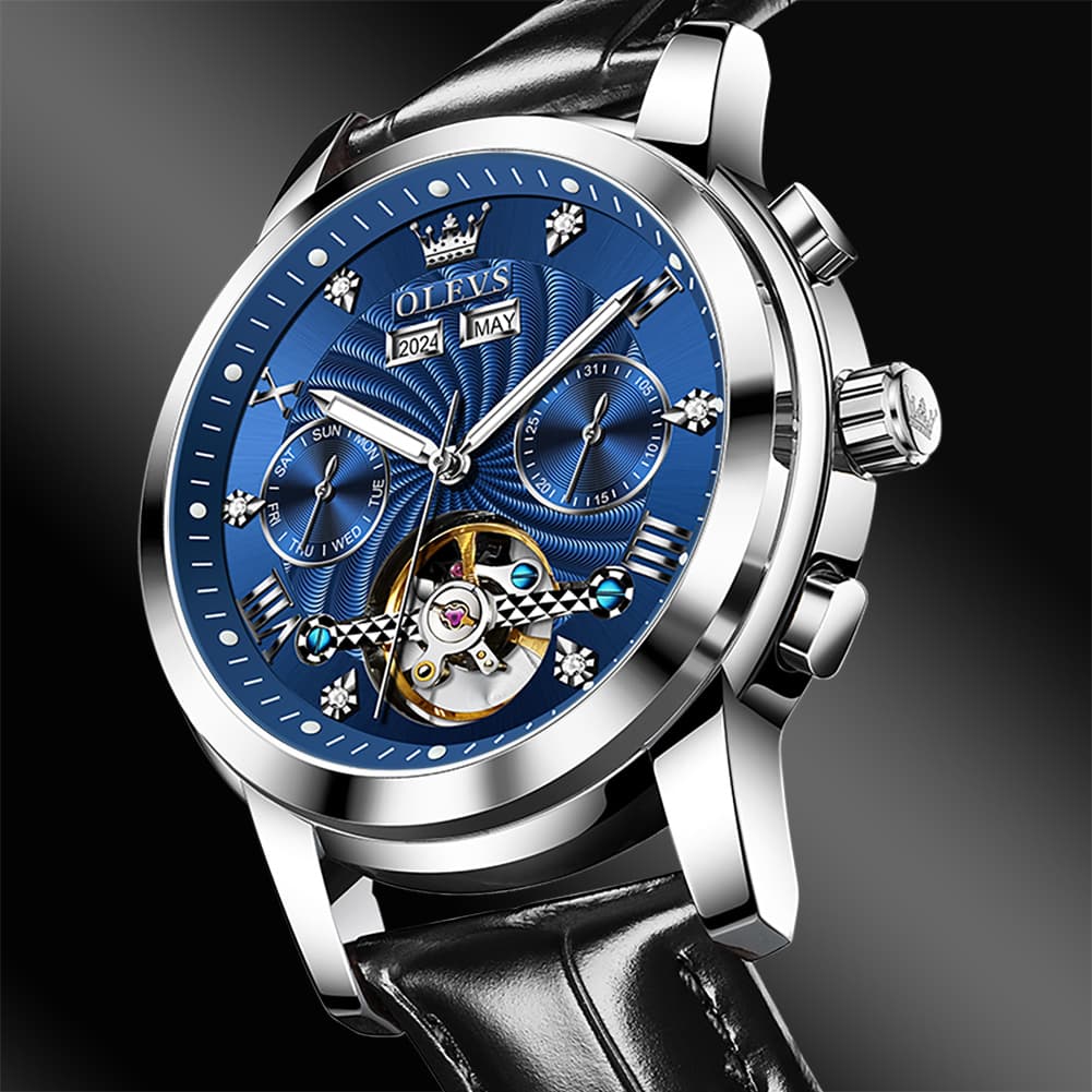 OLEVS 7088 Open Heart Leather Automatic Watch For Men