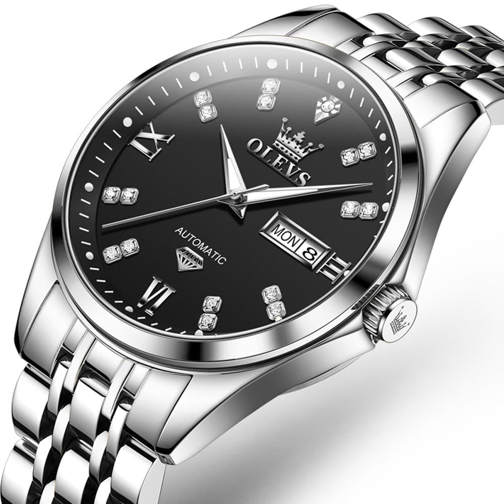 OLEVS Diamond Dial Automatic Mechanical Watch 9801 Day Date for Men