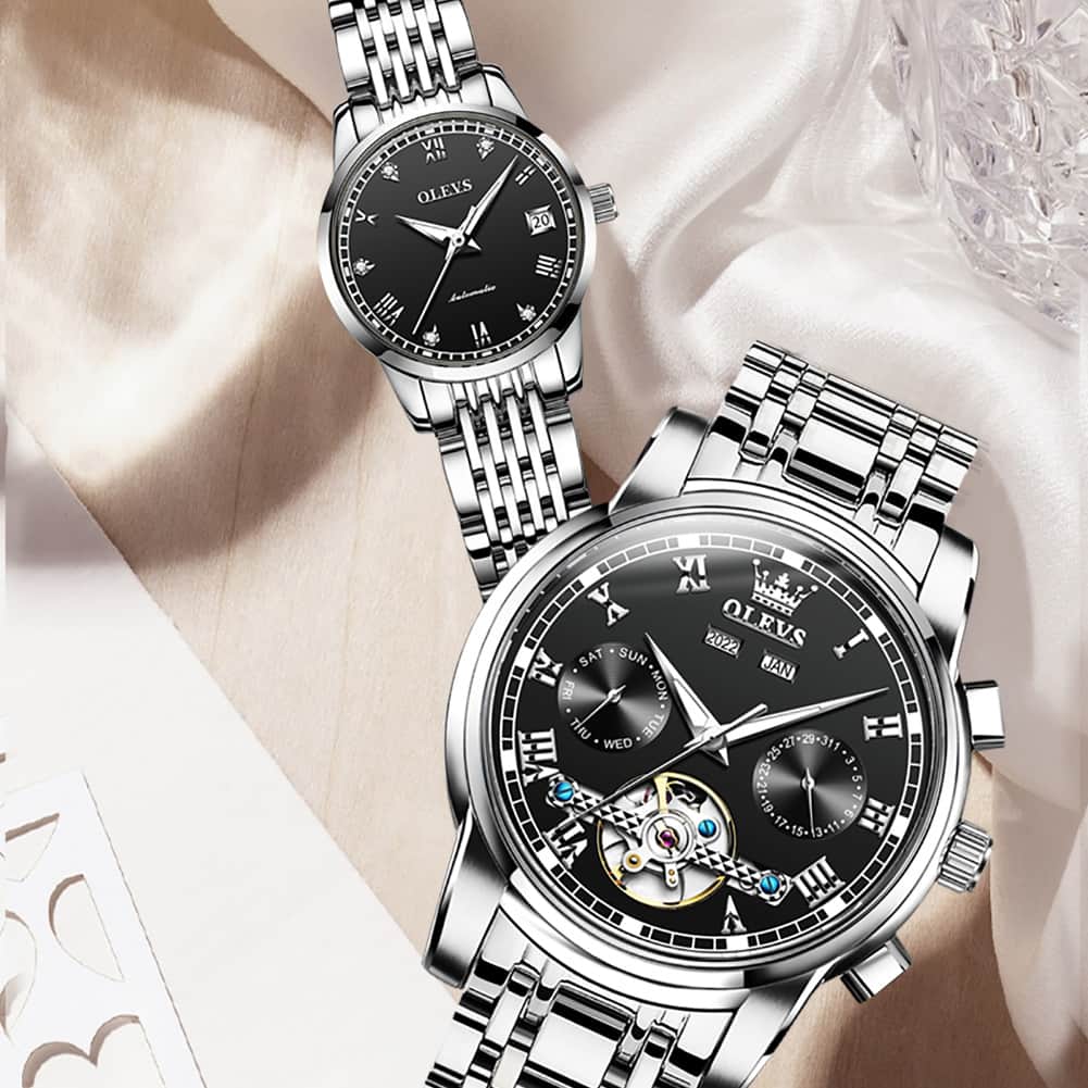 OLEVS 6607 Open Heart Automatic Mechanical Couple Watch Set