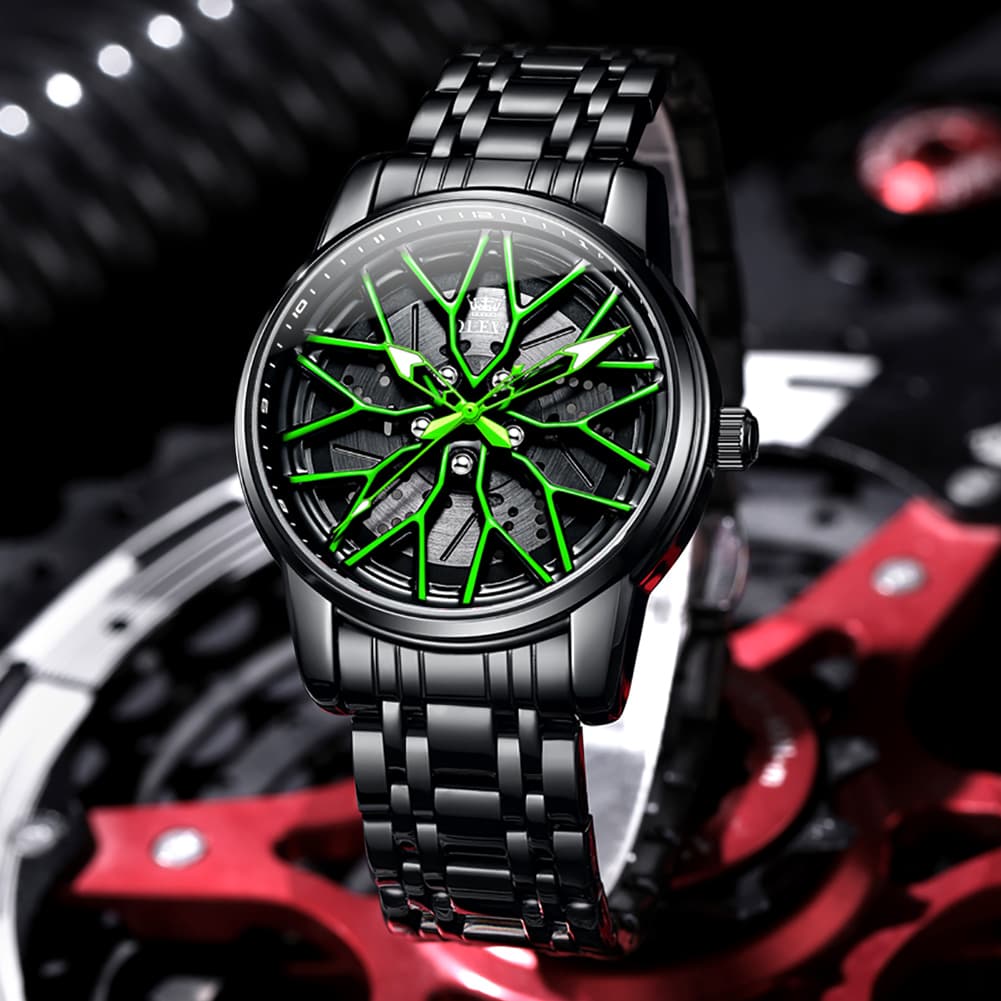 OLEVS 3701 Racing Wheel Openwork Sport Mens Quartz Watch