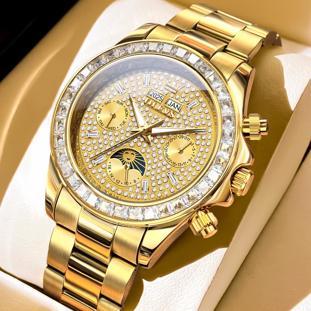 OLEVS 7038 Luxury Diamond Moon Phase Mechanical Watch For Men