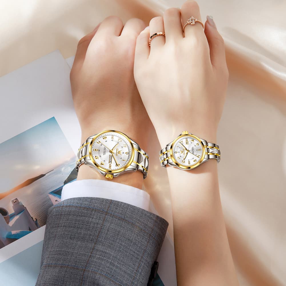 OLEVS 2910 Diamond Day Date Couples Watch Set Men Women