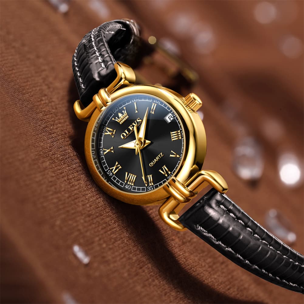 OLEVS Women Vintage Dress Watch Petite 24mm Leather Strap Date Quartz 5645
