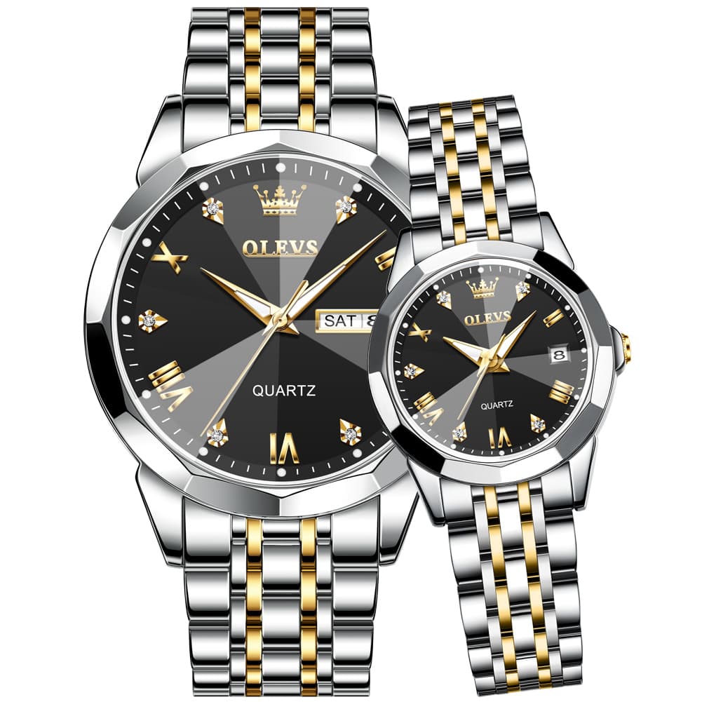 OLEVS 9931 Diamond Stainless Steel Couple Watch Set