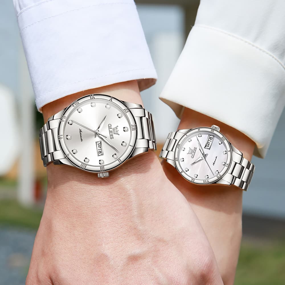 OLEVS 7030 Automatic Mechanical Couples Watch Set