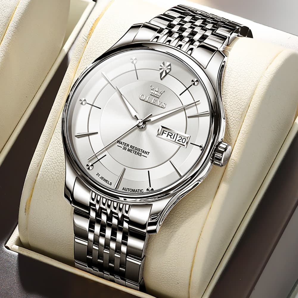 OLEVS Diamond Dial Day Date Automatic Mechanical Watch 9927 for Men