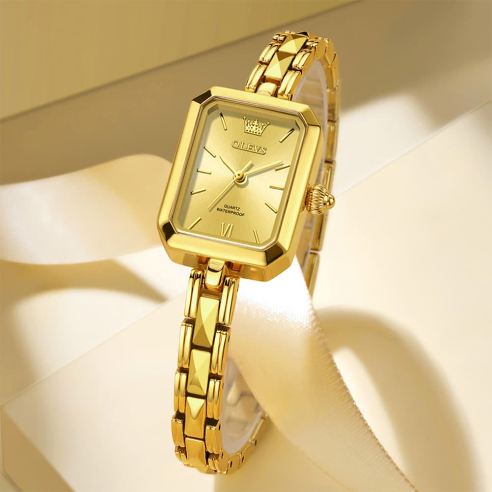 OLEVS 3691 Petite Rectangle Quartz Womens Watch Stainless Steel