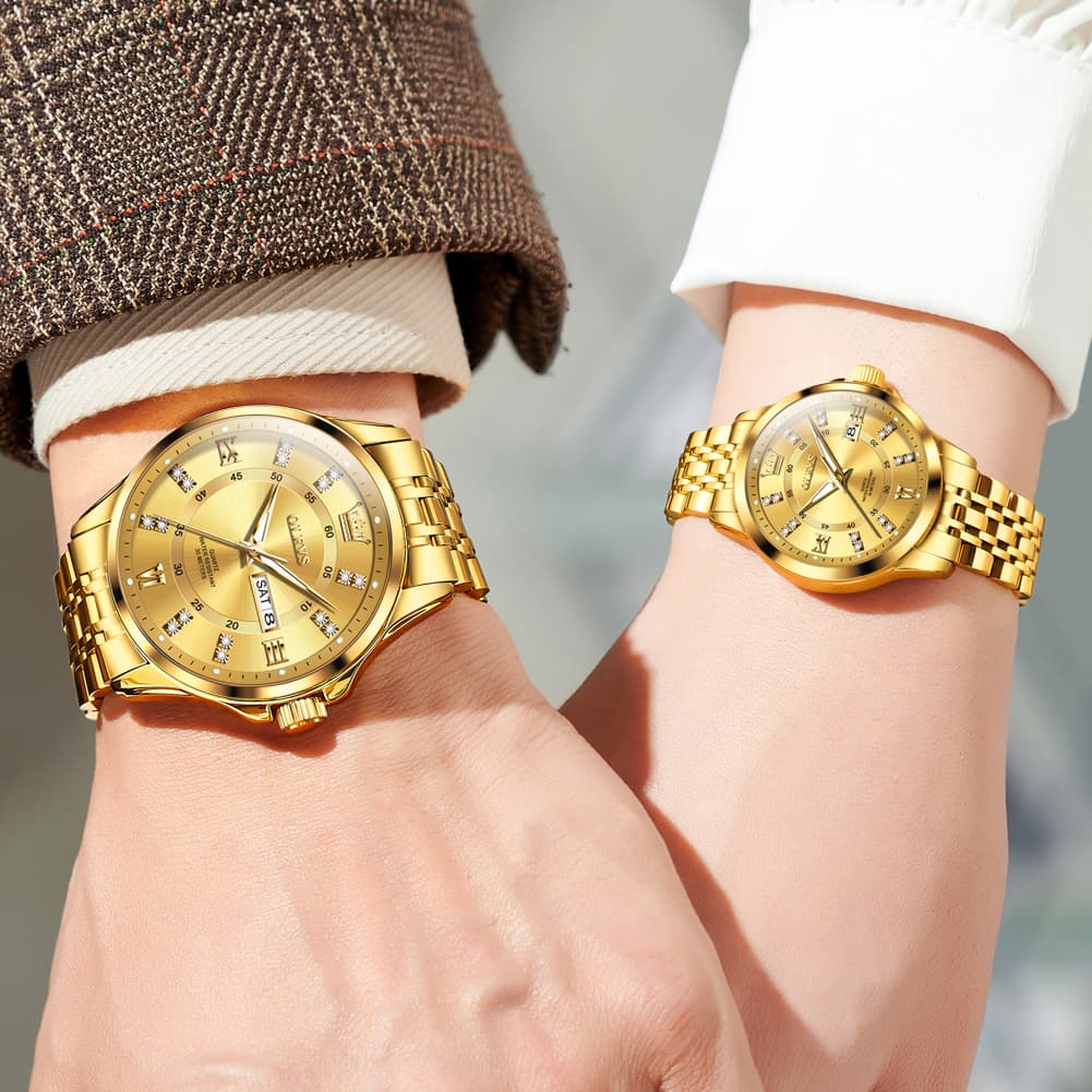 OLEVS 3620Q Classic Diamond Quartz Couple Watches Set