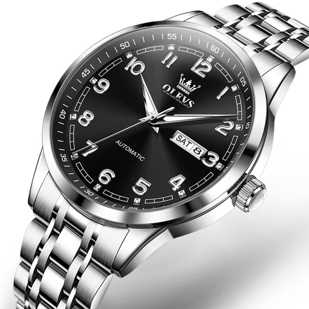 OLEVS 7077 Arabic Numeral Dual Calendar Automatic Watch For Men