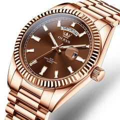 OLEVS 5650 Fluted Bezel Day Date Watch Stainless Steel Quartz Luxury Timepiece for Men