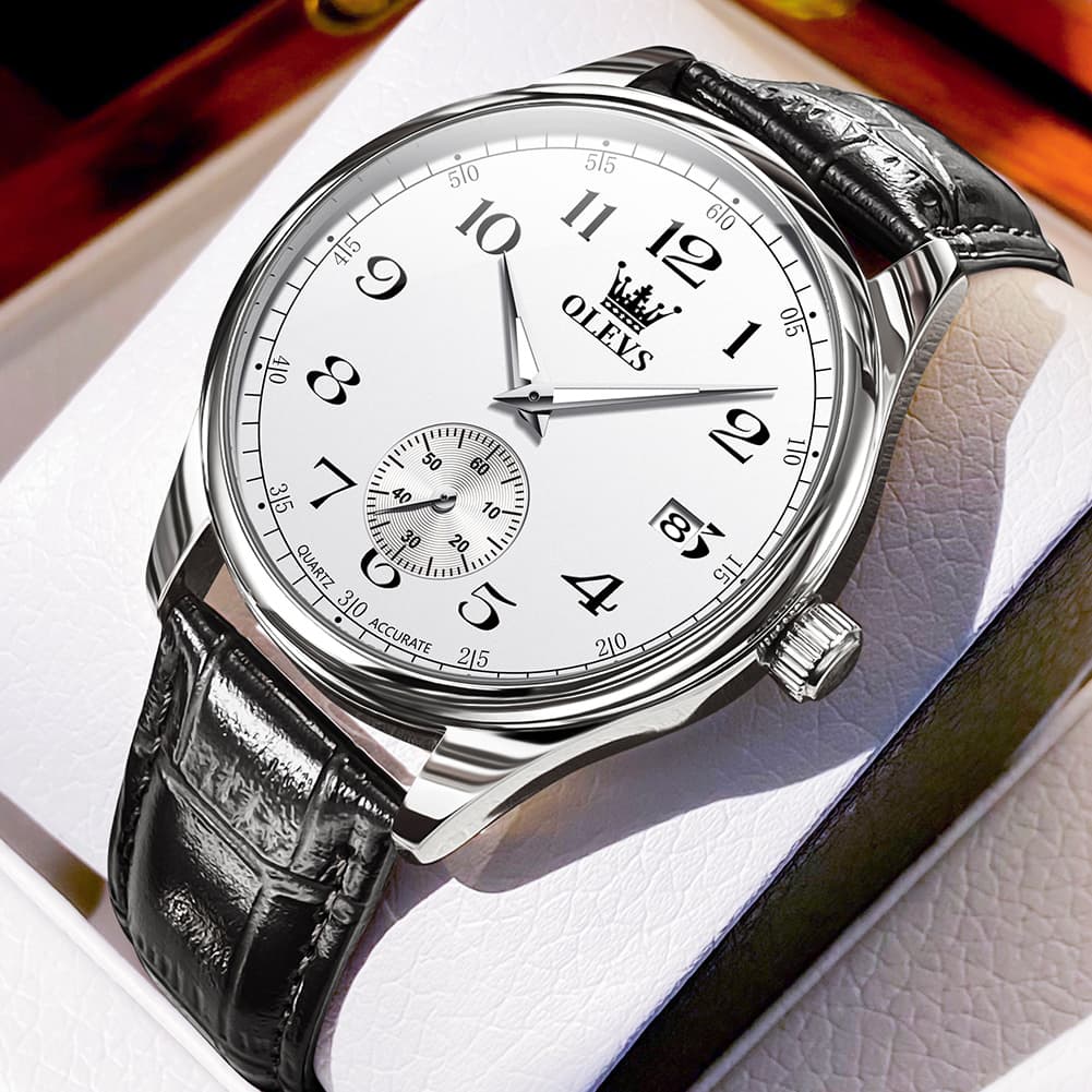 OLEVS 3662 Vintage Sub-Dial Leather Quartz Watch for Men