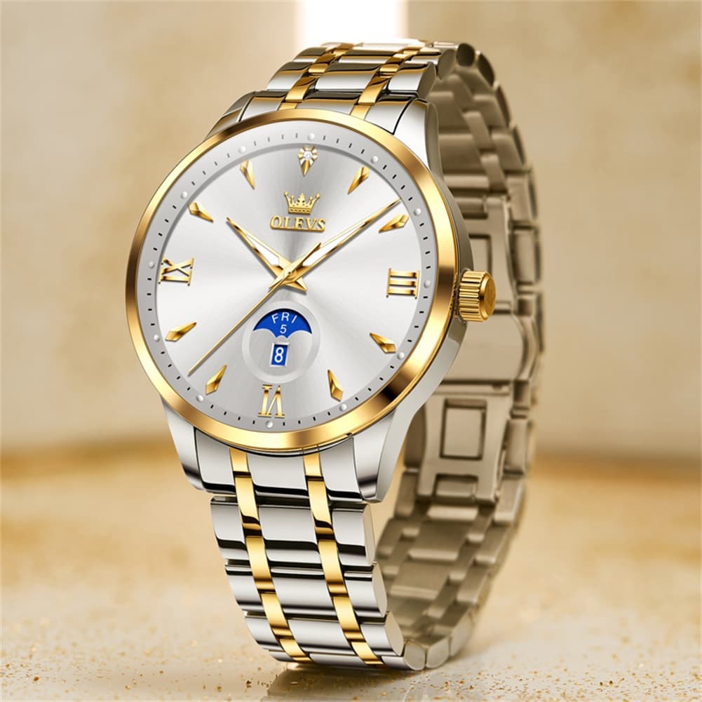 OLEVS 3646 Diamond Mirror Calendar Quartz Watch for Men