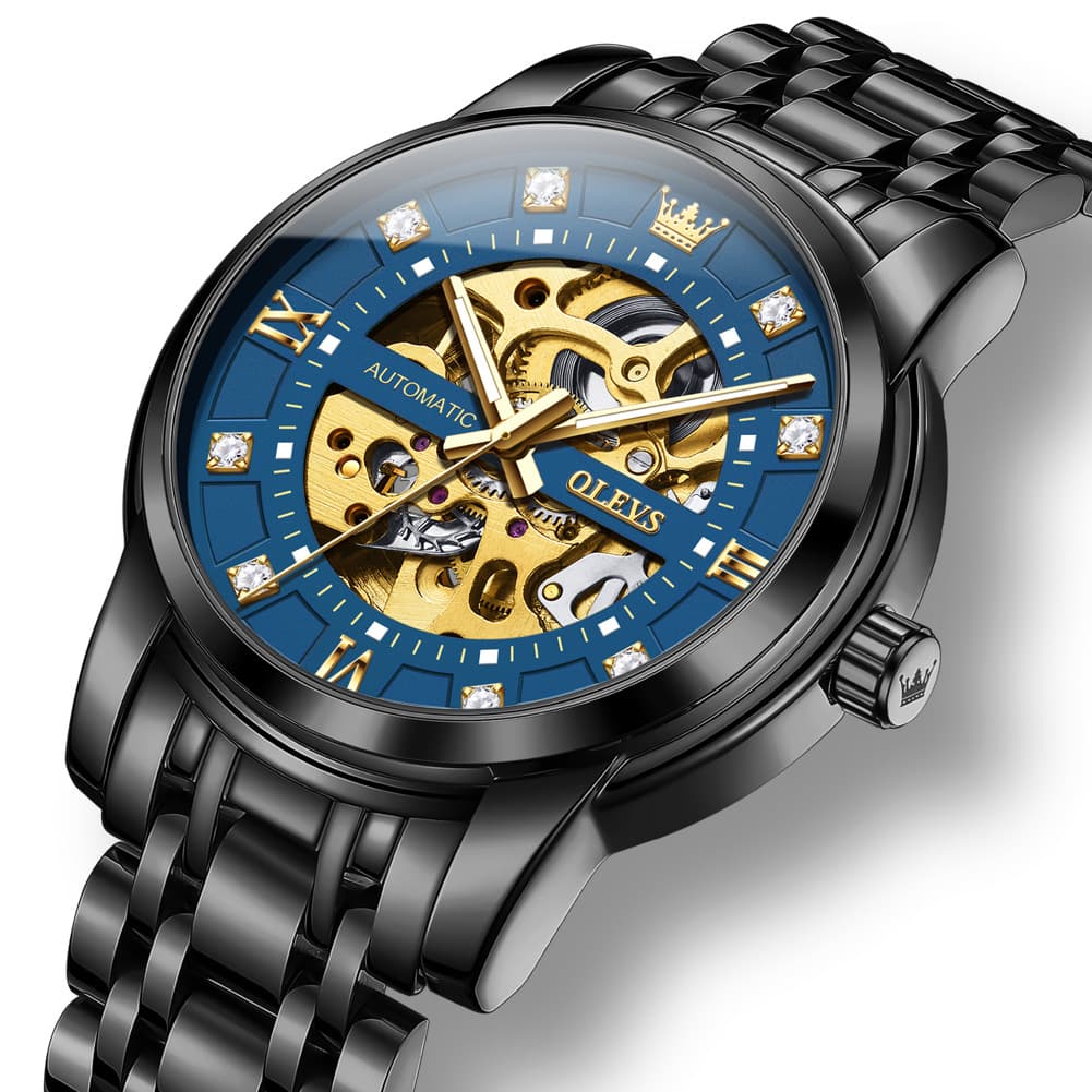 OLEVS Full Skeleton Diamond Dial Automatic Mechanical Watch 9901 for Men