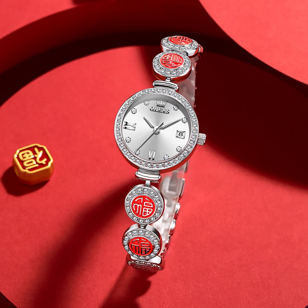 OLEVS Women Lucky Charm Watch Petite Diamond Bracelet Date Quartz 5630