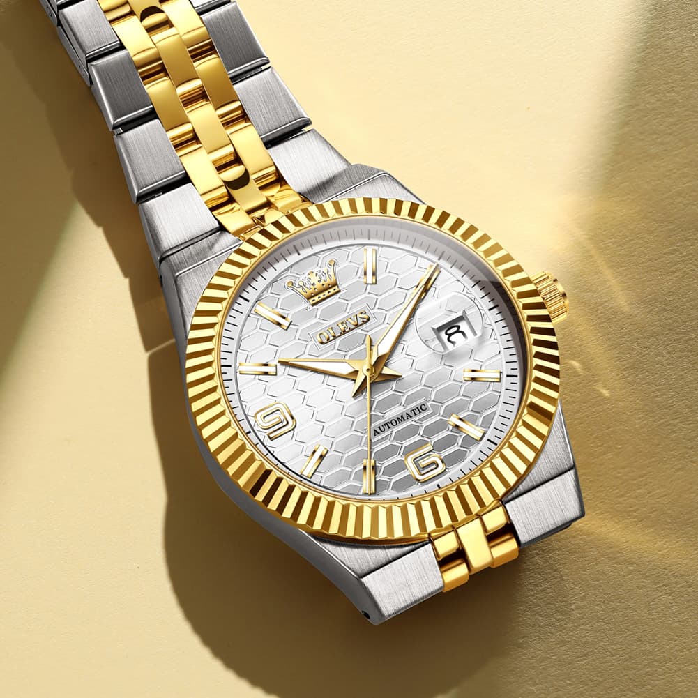 OLEVS 7105 Fluted Bezel Automatic Mechanical Luxury Dress Watch for Men