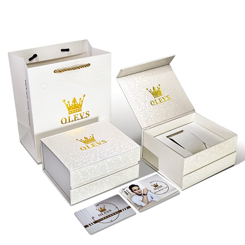OLEVS Premium Textured White Flip-Top Watch Gift Box