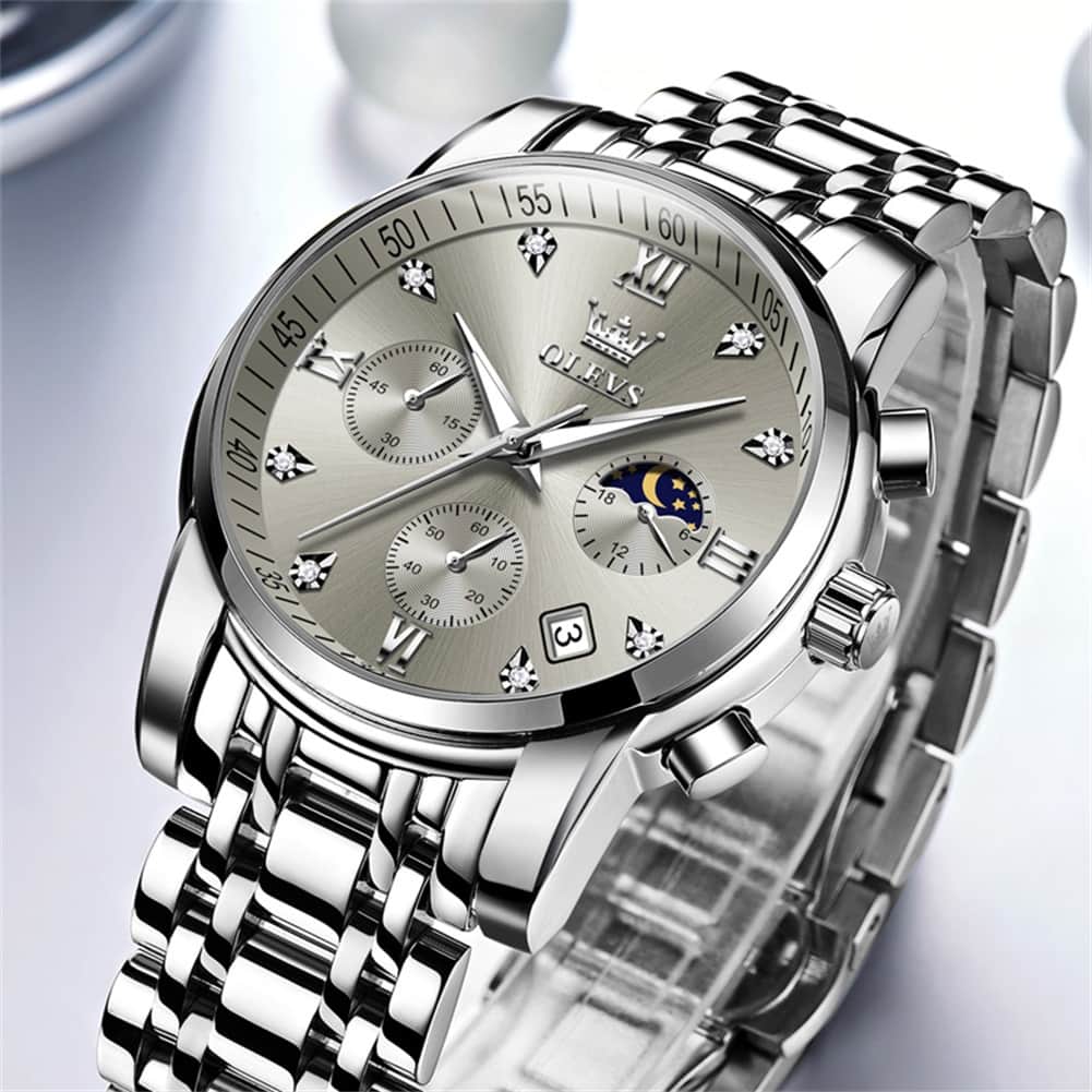 OLEVS 2858 Luxury Moon Phase Chronograph Watch for Men