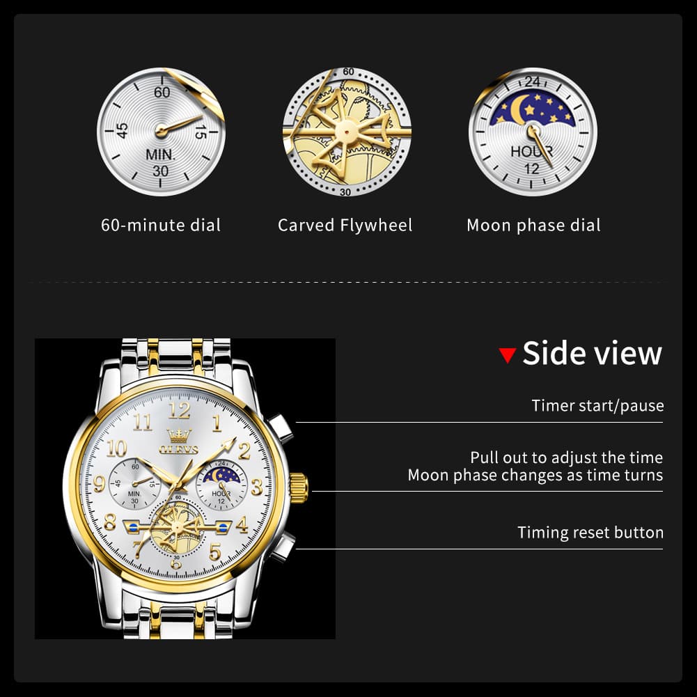 OLEVS 2900 Steel Chronograph Moon Phase Watch for Men