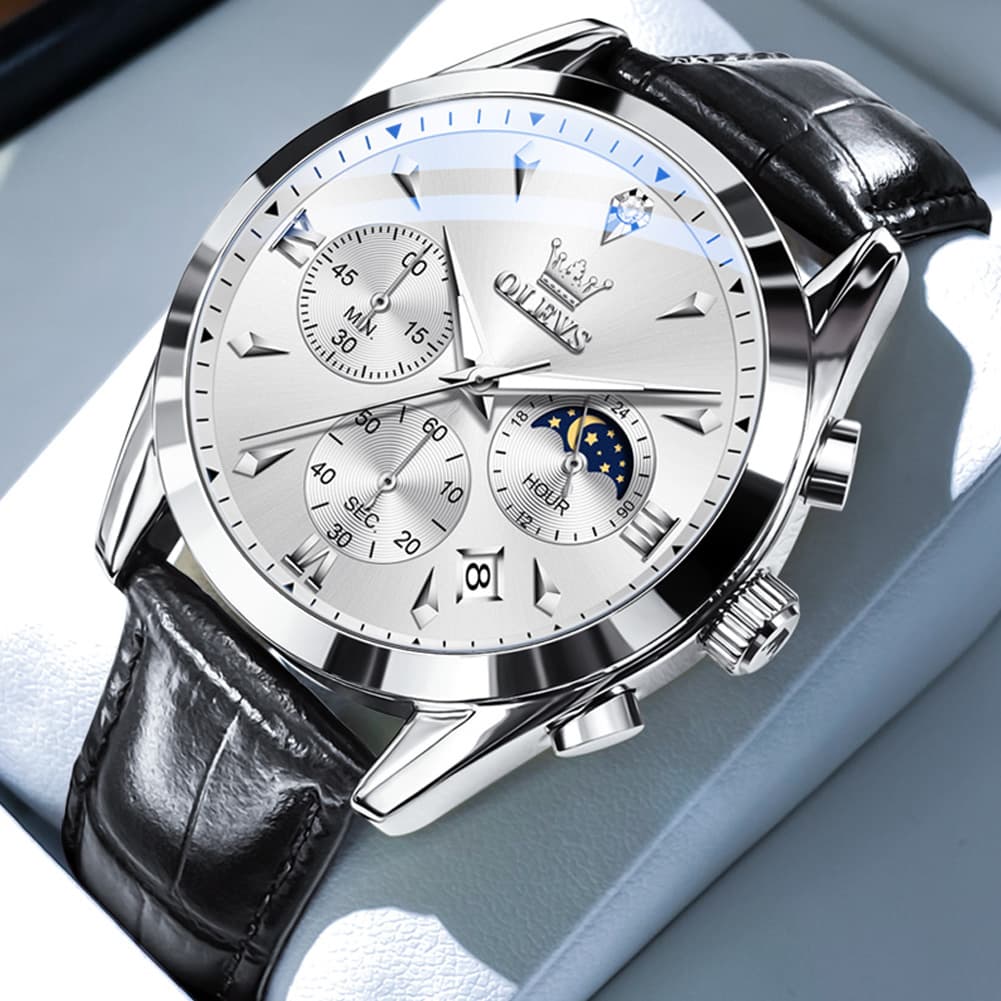 OLEVS 3609 Multifunction Leather Quartz Watch for Men