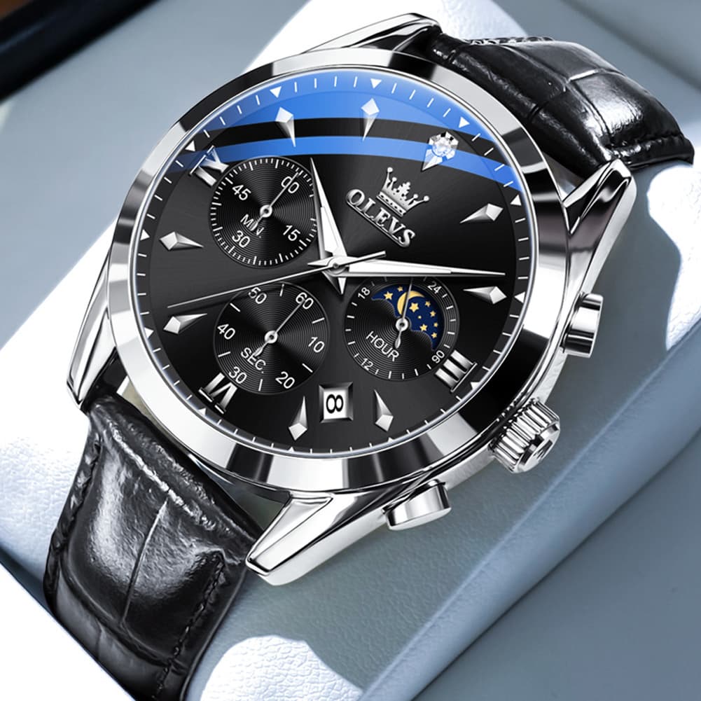 OLEVS 3609 Multifunction Leather Quartz Watch for Men