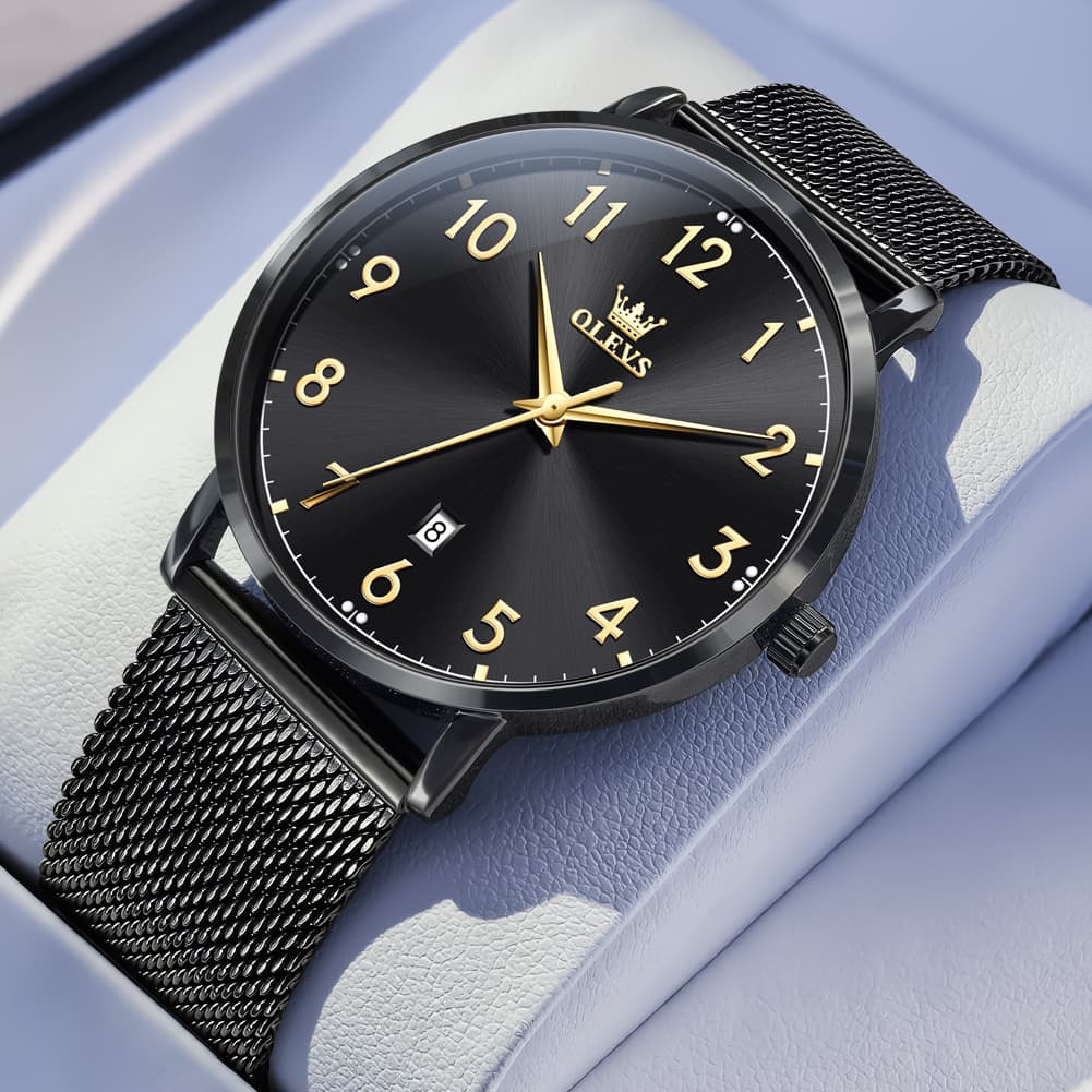 OLEVS 5653 Ultra Thin Couple Watch Milanese Mesh and Leather Strap Date Timepiece for Men and Women
